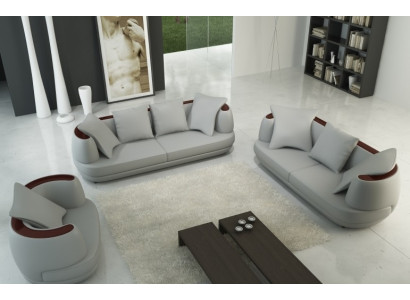 Ledersofa Sofagarnitur 3+2+1 Couch Sitz Polster Sofa Garnitur Set Neu Royal Grau
