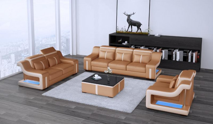Wohnzimmer Polstergarnitur Ledersofa Couch Sofa Sitz Polster Garnituren 3+2+1