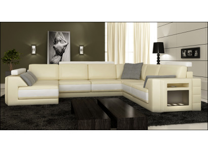 Designersofa Ecksofa Couch Ledersofa Polster Sitz Eck Garnitur +Licht PHM3027