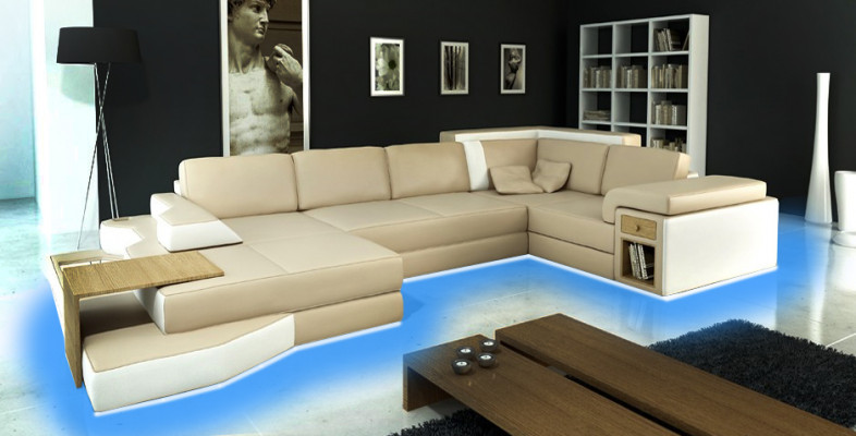 XXL Design Big Sofa +USB Ecksofa Couch Wohlandschaft U Form Leder Textil Ecke