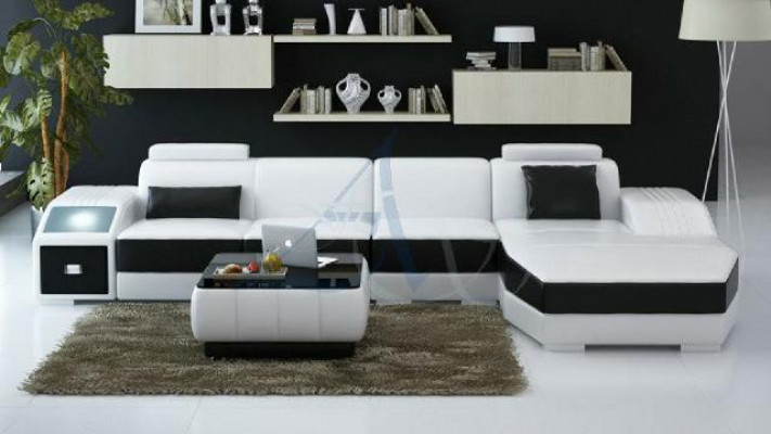 Wohnlandschaft Polster Ecke Eck Sofa mit USB Garnitur Landschaft Leder Neu 2724B