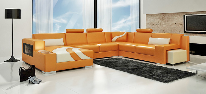 Wohnlandschaft Couch Polster Eck Garnitur Designer Ledersofa Big Sofa Neu V015A