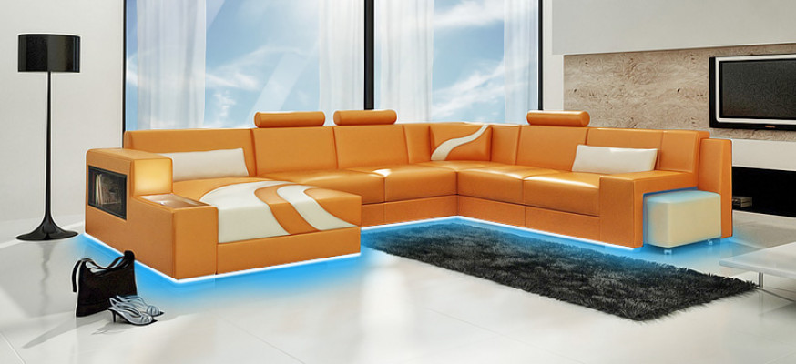 Wohnlandschaft Couch Polster Eck Garnitur Designer Ledersofa Big Sofa Neu V015A
