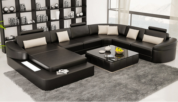 Wohnlandschaft Couch Polster Eck Garnitur Designer Ledersofa Big Sofa Kelcher