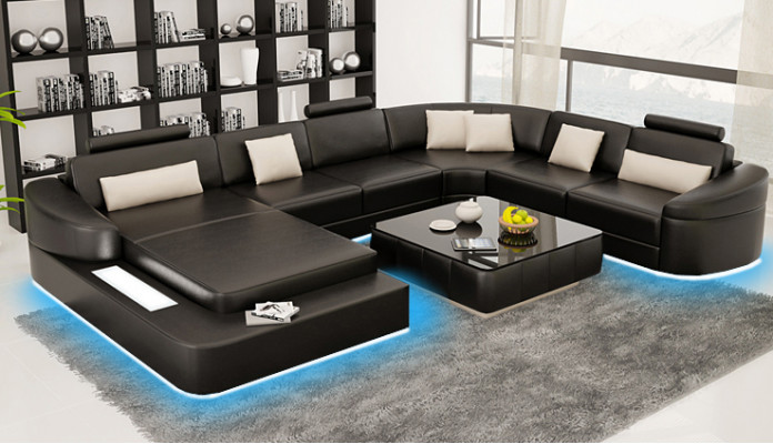 Wohnlandschaft Couch Polster Eck Garnitur Designer Ledersofa Big Sofa Kelcher