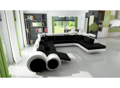 XXL Big Designer Sofa Couch Polster Garnitur Wohnlandschaft Ledersofa mit USB