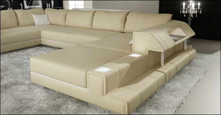 Ecksofa Sofa Couch Polster Designer Leder XXL U Form Ledersofa Wohnlandschaft