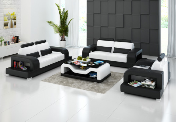 Ledersofa Couch Wohnlandschaft 3+2+1 Sitzer Garnitur Modern Design Sofa
