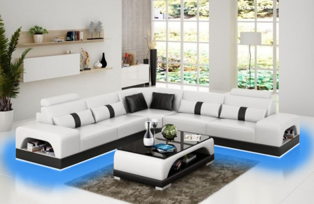 Designer Wohnlandschaft Ecksofa Sofa USB Big L Form XXL Sitz Garnitur Sandberg