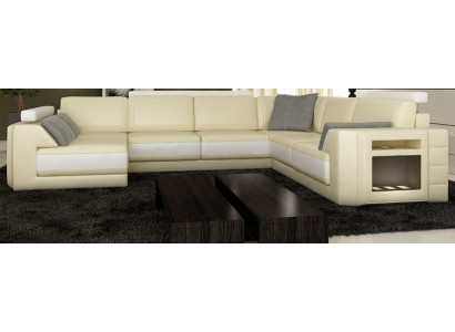 Designersofa mit USB Ecksofa Couch Ledersofa Polster Sitz Eck Garnitur +Licht