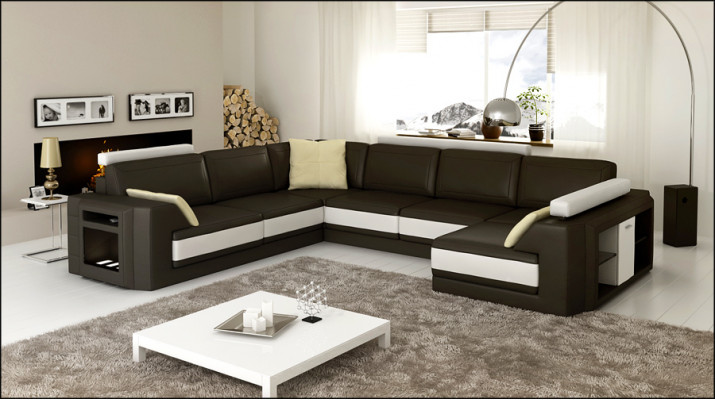 Designersofa mit USB Ecksofa Couch Ledersofa Polster Sitz Eck Garnitur +Licht