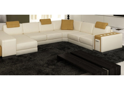 Wohnlandschaft Designer Sofa LED USB Couch Big Polster Leder Sofas Eck Ecke Sitz