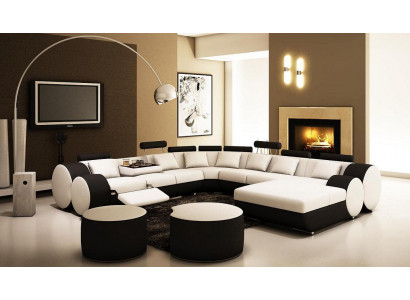 Designer Ledersofa + USB Big Wohnlandschaft Sofa Couch Polster Garnitur Ecksofa