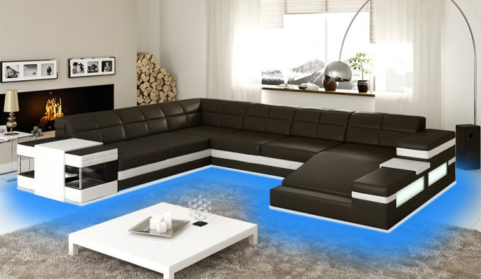 Designersofa Sofa USB Wohnlandschaft Ecksofa Wohnlandschaft Polster Couch LED