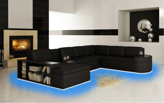 Modern Ecksofa + USB Couch Polster Leder Design Sofa Garnitur Wohnlandschaft Neu