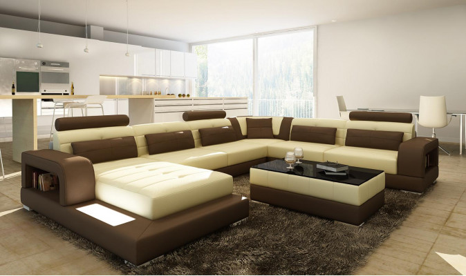 XXL Big Wohnlandschaft Sofa mit USB Polster Leder Sofa Garnitur Couchen Licht