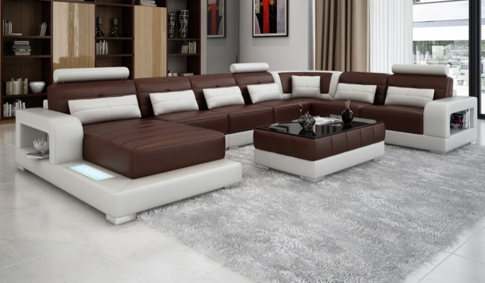 XXL Big Wohnlandschaft Sofa mit USB Polster Leder Sofa Garnitur Couchen Licht