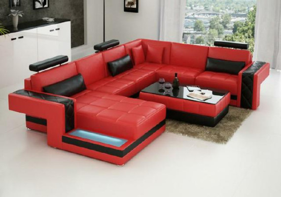 Design Ledersofa Ecksofa Eckcouch Polster Sofa Ecke USB + LED Wohnlandschaft
