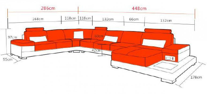 Wohnlandschaft Couch Polster Eck Garnitur Designer Ledersofa Big Sofa mit USB