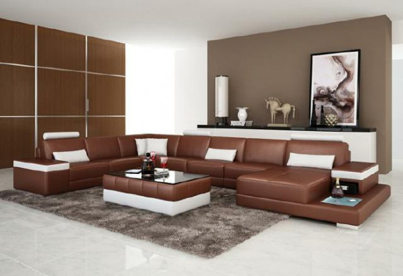Wohnlandschaft Couch Polster Eck Garnitur Designer Ledersofa Big Sofa mit USB