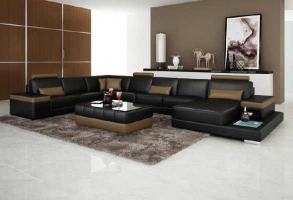 Wohnlandschaft Couch Polster Eck Garnitur Designer Ledersofa Big Sofa mit USB