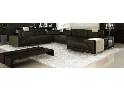 Wohnzimmer U Form Ecksofa mit USB Design Sofa Couch Polster Garnitur Ecke Braun