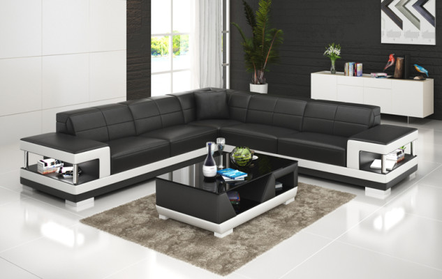 Ledersofa mit USB Wohnlandschaft Ecksofa Eck Garnitur Design Modern Sofa G8017B