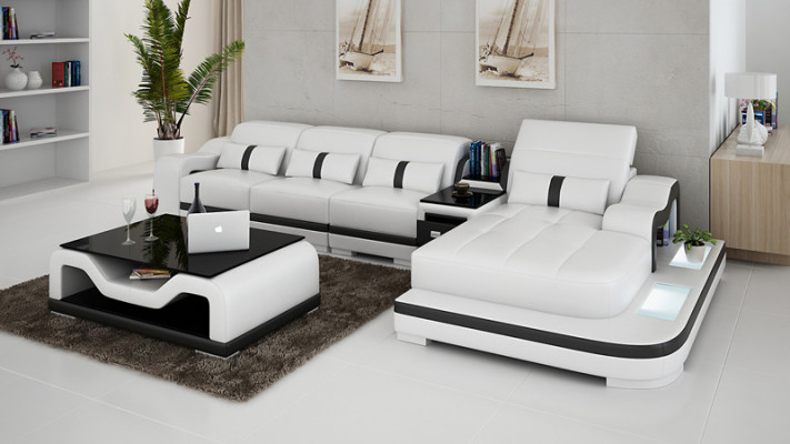 Ledersofa Couch Wohnlandschaft Ecksofa Eck Sofa Garnitur Design Modern G8027C