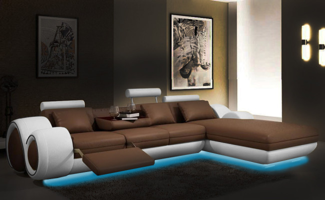 Ecksofa Wohnlandschaft Couch Ledersofa mit USB Sofa Polster Garnitur Ecke BERLIN