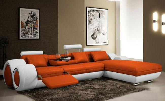 Ecksofa USB Wohnlandschaft Ledersofa Sofa Massfertigung Polster Garnitur Couch