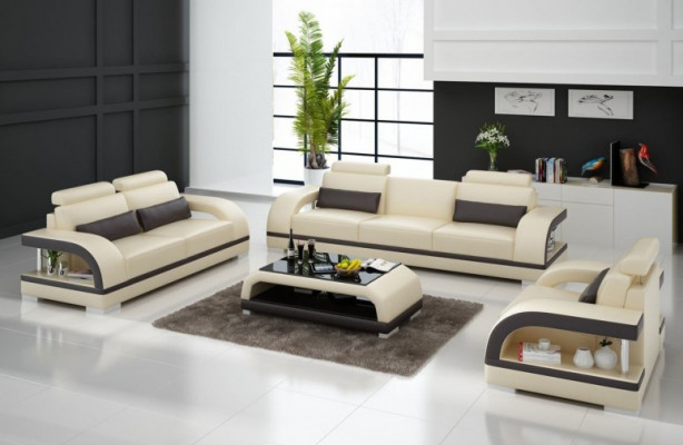 Designer Sofagarnitur Ledersofa Set 3+2+1 mit USB Garnitur Sofa Couch Neu Weiß