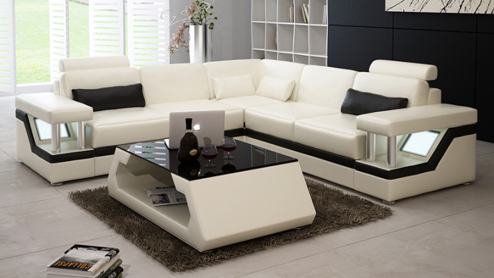 Ledersofa mit USB Wohnlandschaft Ecksofa Eck Garnitur Couch Design Sofa L6002B
