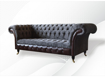 Chesterfield 3 Sitzer Wohnzimmer Couch Sofa Polster Sitz Textil Stoff