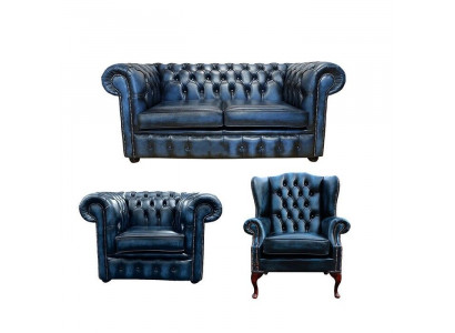 Sofagarnitur Chesterfield Ledersofa Sofa Couch Leder Polster Ohren Sessel 