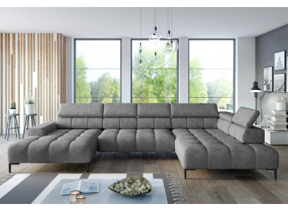 Stoff U-Form Couch Wohnlandschaft Ecksofa Bettfunktion Modern Design Sofa Textil