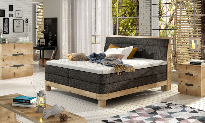 Oak Echtholz Bett Boxspring Betten Massiv Doppel Holz Polster Design