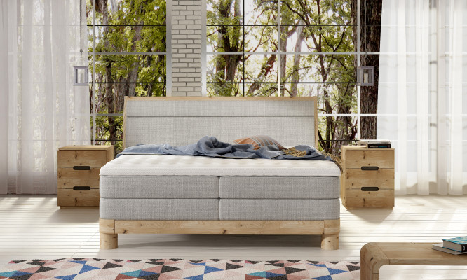 Oak Echtholz Bett Boxspring Betten Massiv Doppel Holz Polster Design