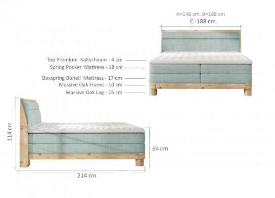 Oak Echtholz Bett Boxspring Betten Massiv Doppel Holz Polster Design