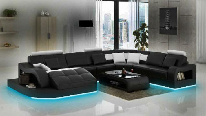 Designer Ecksofa mit Liege Couch Sofa Wohnlandschaft Ledersofa U Form mit USB