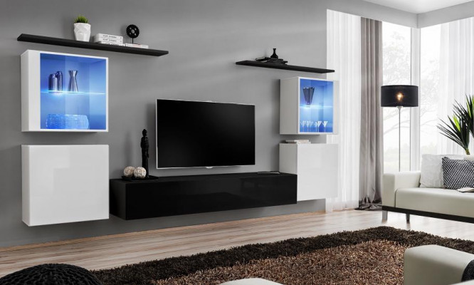 Holzmöbel Schwarz Wohnwand Wohnzimmer Wandregale Luxus Einrichtung Schrank Neu