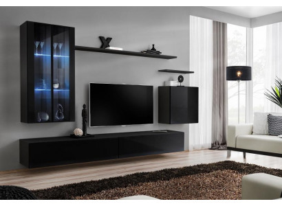 Wohnzimmermöbel Wohnwand Wandschrank Sideboard Schwarz Luxus Holzmöbel