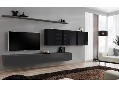 Wohnwand Grau Komplett 7tlg Designer Holzmöbel Sideboard Wandschrank Wand Regal