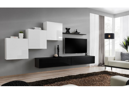 Wohnwand Schwarz Komplett TV-Ständer Wandregal Luxus Wandschrank Design