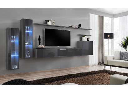 Grau Wohnwand Wohnzimmer Wandregal TV-Ständer Luxus Garnitur Einrichtung Moderne