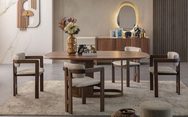 Modernes Esszimmer Set Esstisch 4x Stühle Kommode Spiegel Designer Möbel