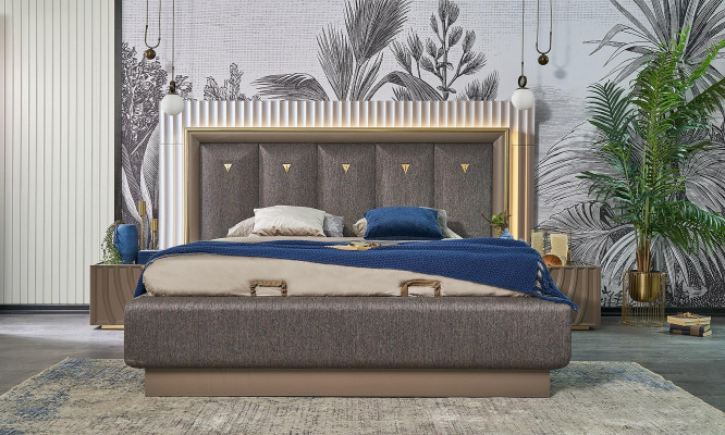 Komplette Schlafzimmermöbel Doppelbett Bett Braun Set 4tlg Nachttische