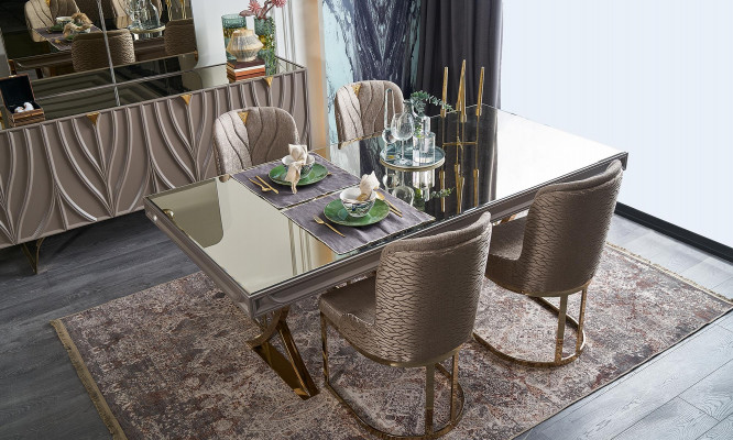 Esstisch Essgruppe Essecke Esszimmer Holz Braun Set 7tlg Stühle Luxus