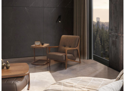 Braun Sessel Polster Möbel Wohnzimmer Holz Einrichtung Luxus Textil Neu