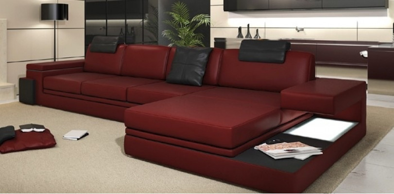 Design Ledersofa Sofa mit USB,Polster Wohnlandschaft Eck Garnitur Ecke Tachau