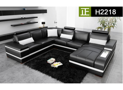 Ecksofa Ledersofa mit USB Big XXL U Form Wohnlandschaft Sofa Couch Garnitur LED